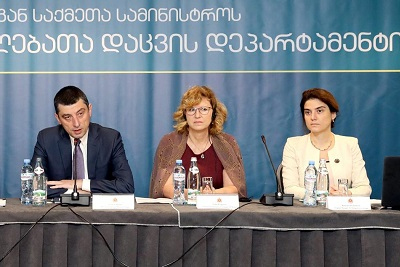 From left to right: Giorgi Gakharia, the Minister of Internal Affairs, Erika Kvapilova, UN Women Country Representative in Georgia, Ketevan Khutsishvili, Programme Manager at Delegation of the EU to Georgia
