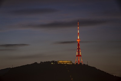 Tbilisi TV Tower lit in orange. Tbilisi joined the global orange the world campaign