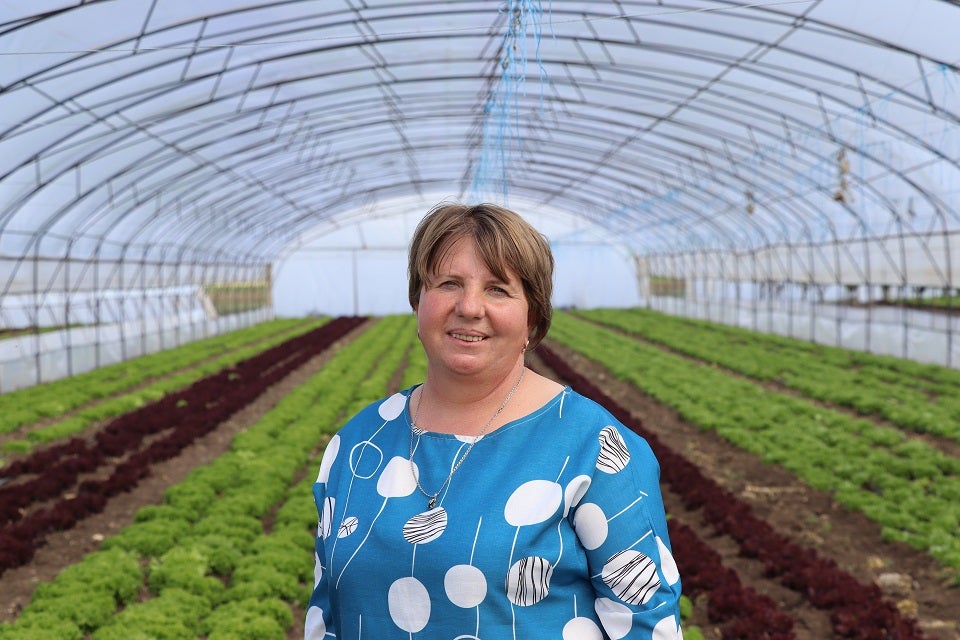 Khatuna Bolkvadze, a farmer from the village of Maradisi, in her greenhouse. Photo: Gvantsa Chagunava