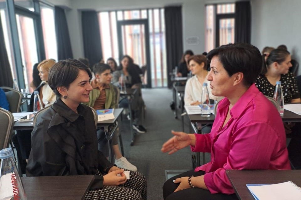 Masterclass participants prepare for their group work. Photo: UN Women