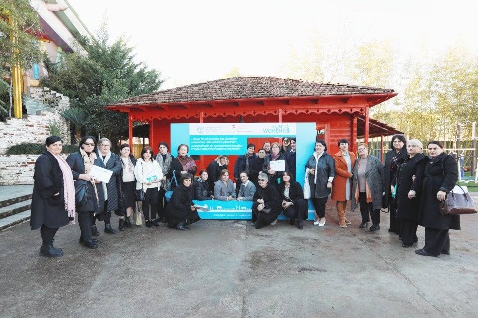 The women dairy farmers who participated in the farmers' schools attended the closing event of the project. Photo: FAO