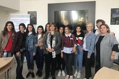 H.E. Marina Carobbio Guscetti President (in the center) and Ms. Isabelle Moret 1st Vice-President of the National Council (the third from the right) with socially mobilized women and girls from Marneuli