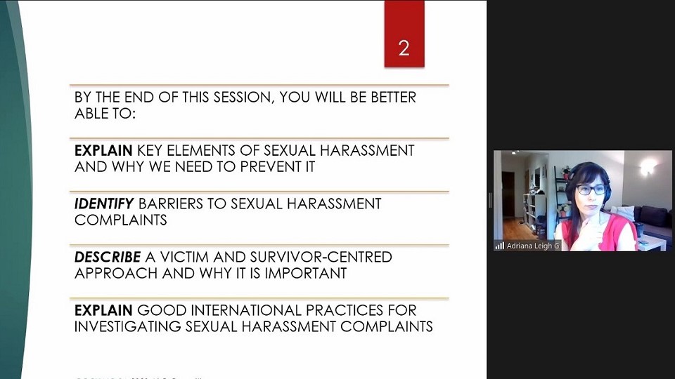 UN Women's International Consultant, Adriana Greenblatt is delivering a session about sexual harassment. Photo: UN Women