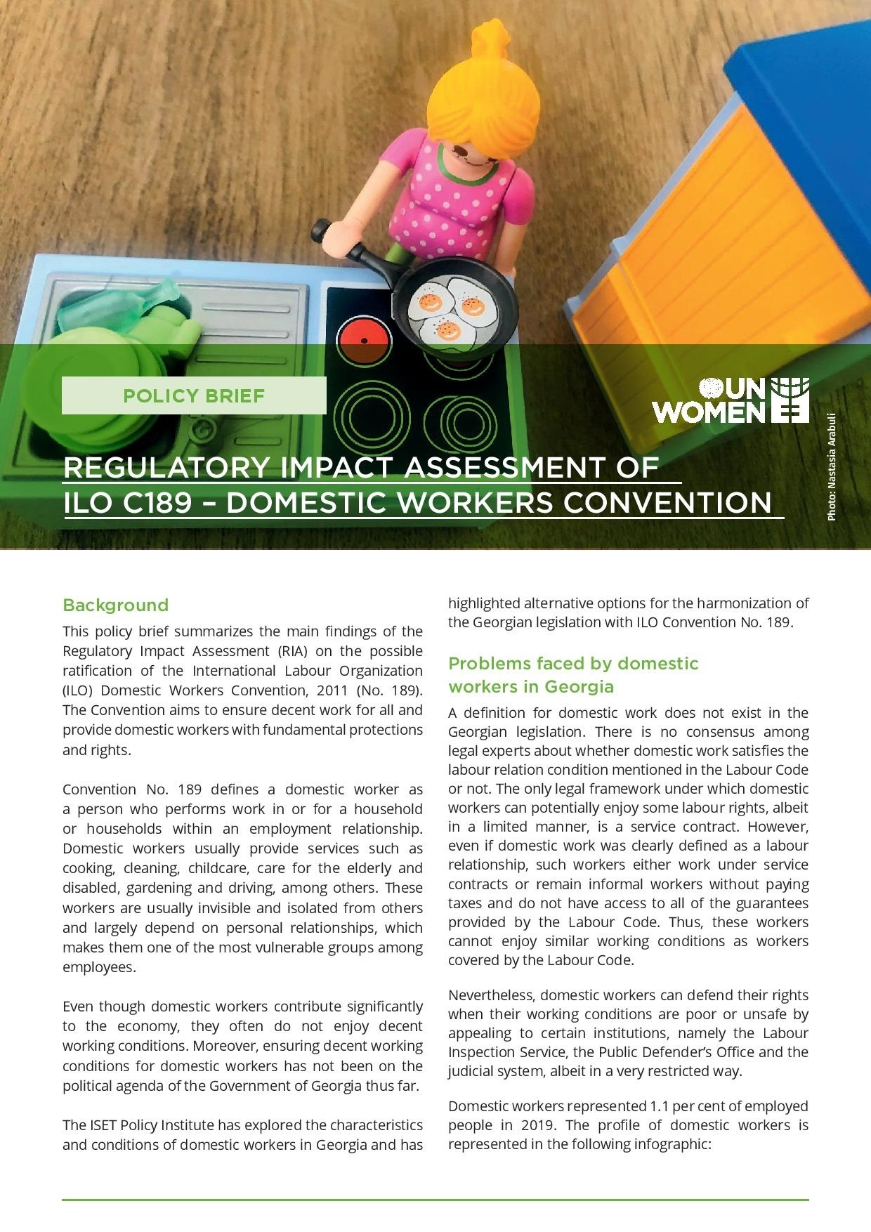 Regulatory Impact Assessment of ILO C189 - Domestic Workers Convention. Photo: UN Women