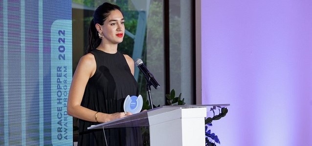 The representative of Sweeft Anastatia Topuridze receives special award for supporting diversity and inclusion. Photo: The USAID Economic Security Program